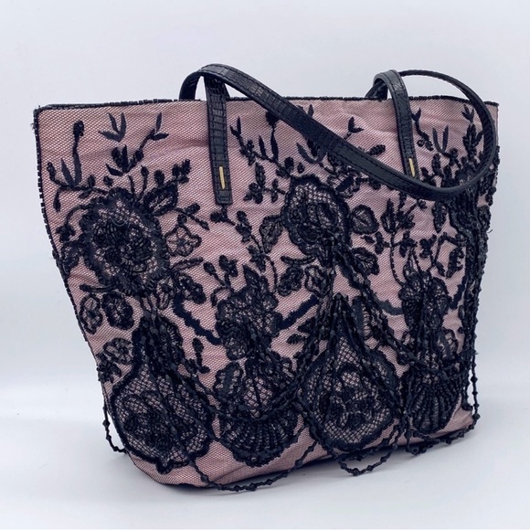 Authentic vintage Valentino Garavani Beaded Black Lace Overlay Tote - Picture 11 of 13